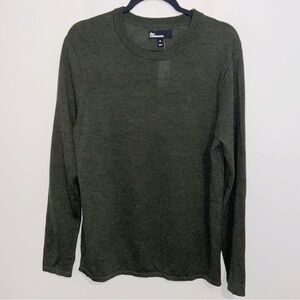 The Commons Sweater Mens Medium Brosnan 100% Merino Wool Crewneck Olive Green